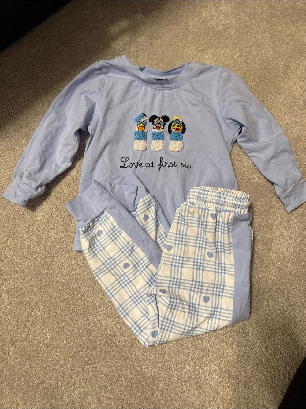 Light Blue Kids Set with 'Love at First Sip' Embroidery